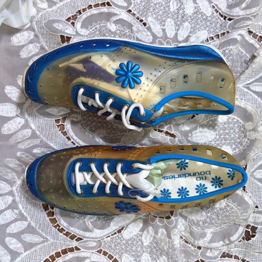 Vintage No Boundaries Y2K Jelly Sneakers Blue Clear Daisy Flower Shoes Womens 10